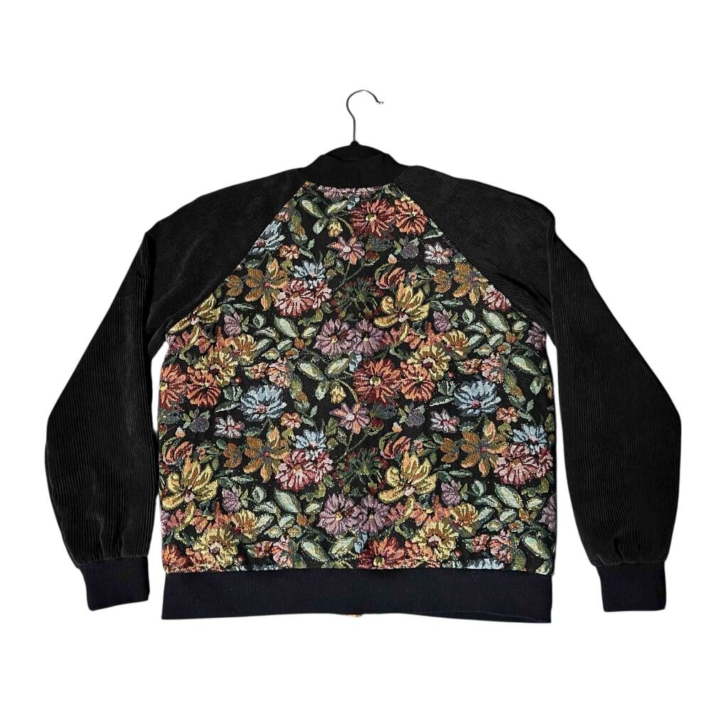 Honey Punch Women's Floral Tapestry Bomber Jacket Corduroy Sleeve Black Size M - Picture 4 of 8